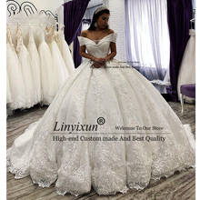 Арабское кружевное бальное платье, свадебные платья с открытыми плечами, свадебные платья в виде часовни, блестящее свадебное платье с бисером, индивидуальный пошив 2024 - купить недорого