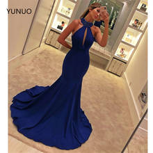 YUNUO Mermaid Sexy Evening Dresses Sleeveless Elegant Royal Blue Long Party Gowns O-neck Beading Prom Dress Floor-Length 2024 - buy cheap