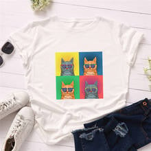 2020 Women T-Shirt Cartoon Cat Printed Casual Cotton T shirt O Neck Short Sleeve Tees Tops Female TShirt fashion T shirt 2024 - buy cheap