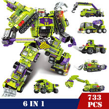 Robot de transformación 6 en 1 para niños, vehículo de construcción de ciudad, camión, bloques de construcción, juguetes de bloques de deformación, regalos 2024 - compra barato