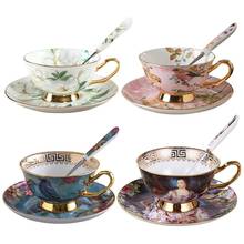 Conjunto de copo de café estilo europeu, porcelana de osso, vintage, cerâmica, copo de chá, pires, colher, presente de luxo para casa, loja de café 2024 - compre barato