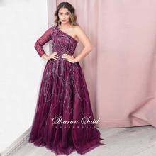 Elegant Plum Purple One Shoulder Arabic Evening Dresses Long Sleeve Luxury Beaded Dubai Formal Dress Women Wedding Party Gowns 2024 - buy cheap