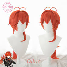 【Anihut】Diluc Cosplay Wig Genshin Impact Cosplay Red Heat Resistant Synthetic Hair Diluc Halloween Cosplay 2024 - buy cheap