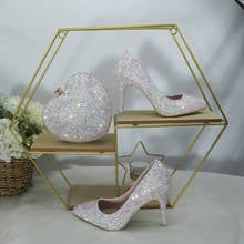 2021 New Arrival Heart  White AB Bling Pointed Toe Wedding Shoes and bag Woman High Pumps Thin Heel Party Dress Shoes Slingbacks 2024 - buy cheap