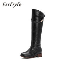 ESRFIYFE New Large Size 34-48 Women Knee High Boots Buckle with Zip Retro Women's Motorcycle Boots Short Plush Warm Winter Boots 2024 - buy cheap