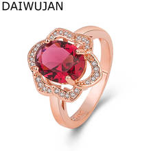 Daiwujan anel de prata esterlina 925 com cristal vermelho em ouro rosado vazado para mulheres joia de festa e casamento de luxo com zircônia e flor 2024 - compre barato