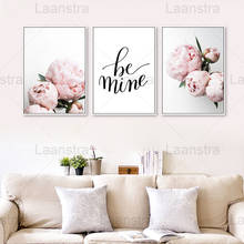 Pintura de flores rosas simples para decoración del hogar, póster de lona para pared de sala de estar, dormitorio fresco, impresiones de texto minimalistas, imágenes 2024 - compra barato
