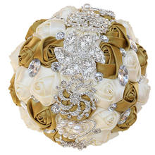 Ramo de broche grande de 21cm, Serie Dorada, ramos de novia, dama de honor, accesorios de boda, rosas de seda de cristal B08 2024 - compra barato