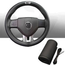 Proteção para volante de carro em couro legítimo com agulha, capa antiderrapante macia, couro de vaca, strass c3 2024 - compre barato