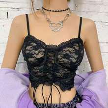 Sling Lace Women Tank Top Sexy Hollow Out Party Nightclub Bandage Crop Top Tight Sleeveless Slim Black Gothic See Through Vest 2024 - buy cheap