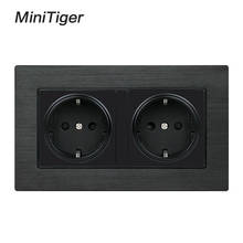 Minitiger Black Aluminum Metal Panel Wall Socket EU Standard Power Outlet 16A EU Standard Electrical Double Outlet 146mm * 86mm 2024 - buy cheap