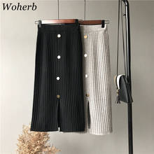 Woherb Korean Sexy Split Skirts Womens Casual 2022 Autumn Winter High Quality Knitted Pencil Skirt Female Long Skirt Jupe Femme 2024 - buy cheap