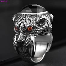 BOCAI Original design Solide S925 sterling silver ring  black agate saber toothed tiger domineering Thai silver male rings 2024 - buy cheap