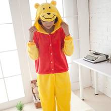 Fantasia de kigurumi para adultos, fantasia de dia das bruxas, cosplay, anime, winnie bear, macacão quente com capuz, pijamas para mulheres e homens 2024 - compre barato