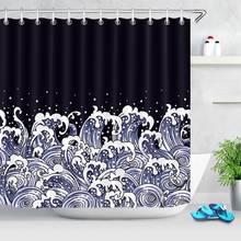 Conjunto de cortina de banho ondulada, cortina de tecido estilo japonês para banheiro, com ganchos, arte para banheira, poliéster 2024 - compre barato