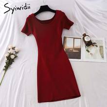 Syiwidii Bow Sexy Backless High Waist Dresses Women Short Sleeve O-Neck A-line Unicolor Clothing 2021 Summer Korean Fashion New 2024 - buy cheap