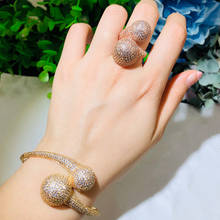 Qoolady nobre redondo 585 ouro rosa micro bola cz completa ajustável pulseiras anel para festa de casamento conjuntos de jóias moda feminina z042 2024 - compre barato