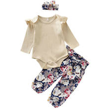 Citgeett Autumn Newborn Infant Baby Girls Solid Romper Floral Pants Outfit Fall Clothes Spring Casual 2024 - buy cheap