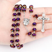 Azada de cristal púrpura, collar con cadena de aleación y colgante de cruz de Jesús, cuentas de cristal, joyería clásica de moda 2024 - compra barato