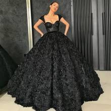 Black Ball Gown Prom Dresses 2021 3D Rose Flowers Sequins Lace Top Dubai Party Gowns Black Girl Quinceanera Dress 2024 - buy cheap
