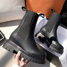 2022 Real Leather Boots Thick-soled Chelsea Boots Women's British Mid-tube Short Boots Women's Inner Heightening Smoke Tube Boot 2024 - buy cheap