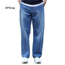 Летние тонкие дышащие мужские джинсы синие джинсовые широкие брюки большого размера свободные мешковатые прямые джинсы для скейтборда в стиле хип-хоп 2024 - купить недорого