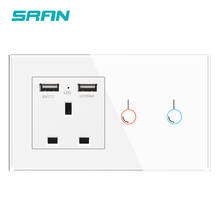 SRAN UK 13A Usb wall socket and switch 1Gang 1 Way touch Light switch glass panel 146*86mm smart home control 2024 - buy cheap