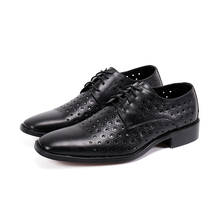 Zapatos de vestir británicos para hombre, zapatos de cuero con patrón de cocodrilo de punta estrecha negra, zapatos de boda elegantes con cordones para hombre, Formal 35-47 2024 - compra barato