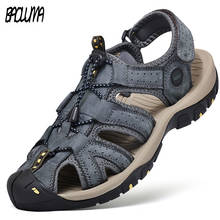 Sandalias de piel auténtica para hombre, zapatos transpirables, suaves, a la moda, para exteriores, romanas, de verano 2024 - compra barato