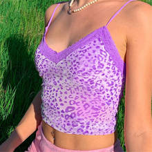 E-girl-Camiseta con estampado de leopardo para mujer, Tops cortos de encaje con cuello en V, con tirantes finos y espalda descubierta, color rosa, Y2K 2024 - compra barato