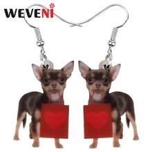 WEVENI Acrylic Valentine's Day Chihuahua Dog Earrings Animal Drop Dangle Jewelry For Women Girls Teens Festival Decorations Gift 2024 - buy cheap