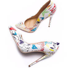 Women Heels Graffiti Colorful Bridal Shoes Women Pumps Sexy High Heels Pointed Toe Party Wedding Shoes Stiletto Plus Size 35-42 2024 - buy cheap