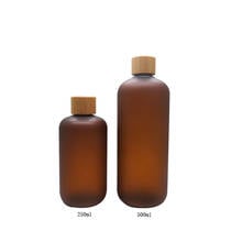 Garrafa de emulsão de plástico fosca, 250ml 500ml, tampa de bambu, removedor de maquiagem âmbar, recipiente líquido de toner 2024 - compre barato