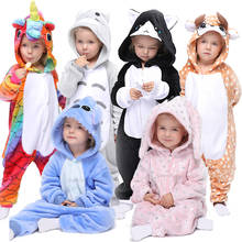 Kigurumi-Pijama de unicornio para niño y niña, mono de invierno con dibujos de animales, manta para dormir 2024 - compra barato