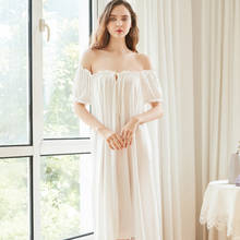 Camisola comprida de manga curta feminina, camisola sexy folgada de algodão com elástico branco plus size 2024 - compre barato