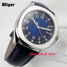 Bliger-relógio automático miyota 8215, masculino, com vidro de safira, quadrado, luminoso, preto, azul, à prova d'água, pulseira de couro 2024 - compre barato