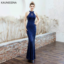 Kaunisina-Vestidos de Noche largos de lujo, lentejuelas de sirena, para fiestas, sin mangas, cuello Halter, Bodycon, vestido Formal, Túnica, foto Real 2024 - compra barato