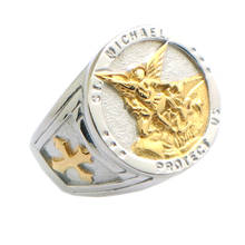 Unisex SAINT MICHAEL PROTECT US 316L Stainless Steel Cross Newest Golden Ring 2024 - buy cheap