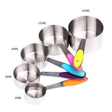 Tazas y cucharas medidoras de acero inoxidable, utensilios de medición duraderos para cocinar y hornear, con mango de silicona, 10 unids/lote 2024 - compra barato