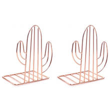 2PCS/Pair Creative Cactus Shaped Metal Bookends Book Support Stand Desk Organizer Storage Holder Shelf-Rose Gold 2024 - buy cheap