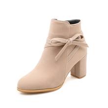 Ig size 9 10 11-20 botas femininas, bota de tornozelo feminina, cor sólida, cabeça redonda, com laço 2024 - compre barato
