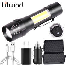 Z303101 litwod led lanterna cree xm-l t6 cob mini tocha recarregável lanterna embutida bateria para acampamento luz de alumínio 10w 2024 - compre barato