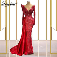 Lowime personalizado vermelho sereia formal vestidos de noite 2021 frisado cristais longo vestido de festa do oriente médio dubai vestido de baile vestidos 2024 - compre barato