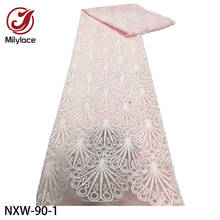 Tela de encaje de malla nigeriana, tejido bordado de alta calidad, tul francés, para NXW-90 de vestidos 2024 - compra barato