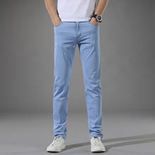 Новинка 2020, мужские джинсы в классическом стиле, деловые повседневные Стрейчевые тонкие джинсовые штаны, светильник, синие брюки, мужские Брендовые прямые брюки 2024 - купить недорого
