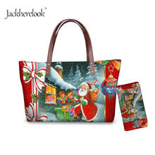 Jackherelook-Conjunto de cartera y bolso con estampado navideño para mujer, bolso de mano de cuero con diseño de Papá Noel, a la moda 2024 - compra barato