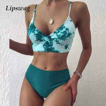 Women Swimsuit 2021 Sexy Fashion Green Color Matching Tie-dye Bandeau Bandage Bikini Set Push-Up Swimwear Beachwear Bathing Suit 2024 - buy cheap