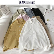KAPMENTS Harajuku Solid Long Sleeve Shirt For Man 2022 Cotton Pockets Streetwear Shirts Male Korean Fashions Oversized Clothing 2024 - buy cheap