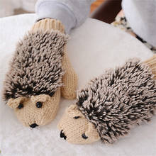 CHSDCSI Girls Novelty Cartoon Winter Gloves for Women Knit Warm Gloves Hedgehog Heated Wrist Mittens Warm Knitting Wool Mittens 2024 - buy cheap