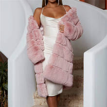 2019 зимнее женское пальто из искусственного кроличьего меха роскошное длинное меховое пальто Свободное пальто с отворотом толстое теплое женское плюшевое пальто больших размеров LJLS150 2024 - купить недорого
